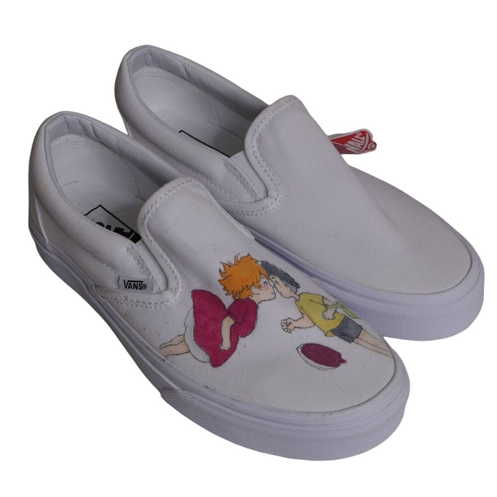 NWT Vans Art Hand Drawn Ponyo Studio Ghibli Women's 7.5 White Shoes Cartoon SPOT